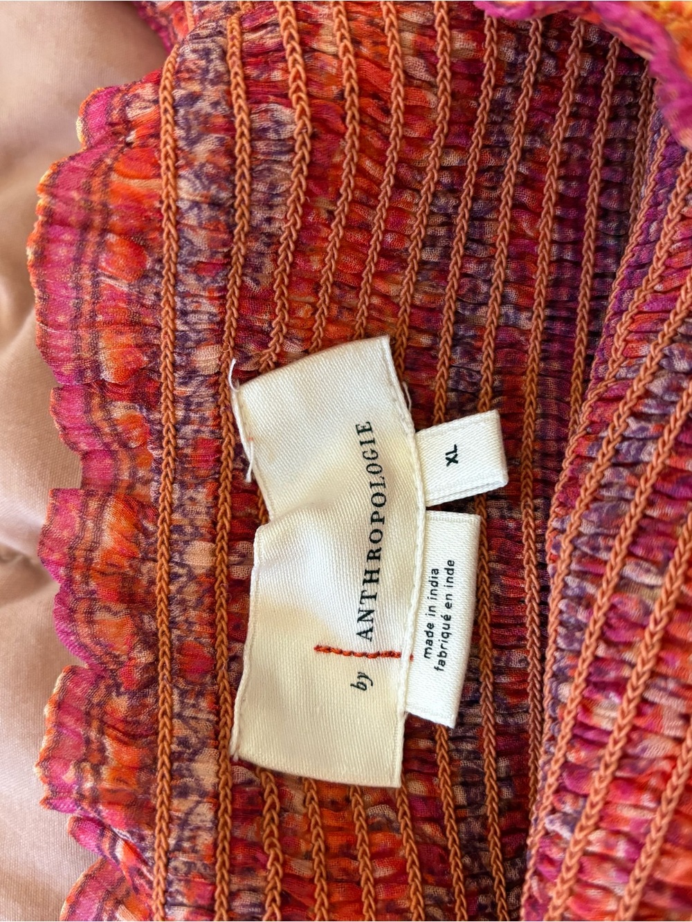 Anthropologie Coral and Pink Boho Floral Tiered Mini Skirt - Picture 3 of 3